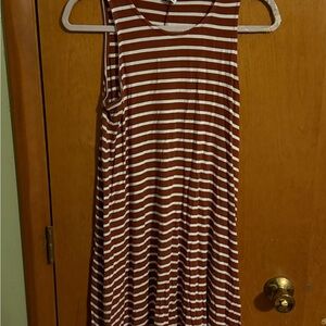 Old Navy Brown and White Striped Midi Dress